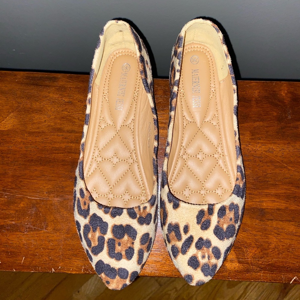 Maiernisi Jessi Leopard Print Pointed Toe Ballet Flats, 9, NWOB